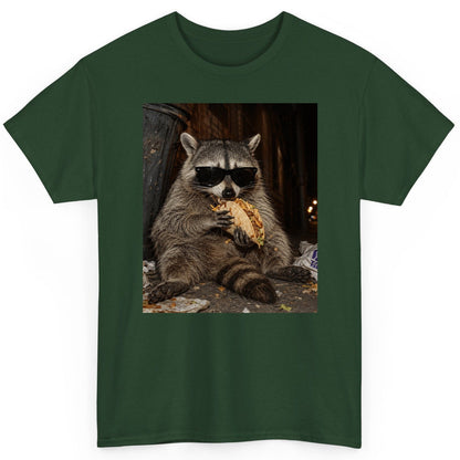 Raccoon Eating Taco Funny Animal Lovers T-Shirt - product mockup - Forest Green