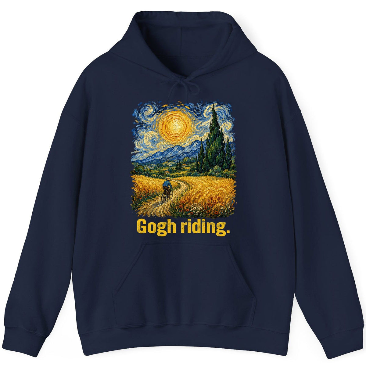 Gogh Riding art parody Hoodie Navy product mockup