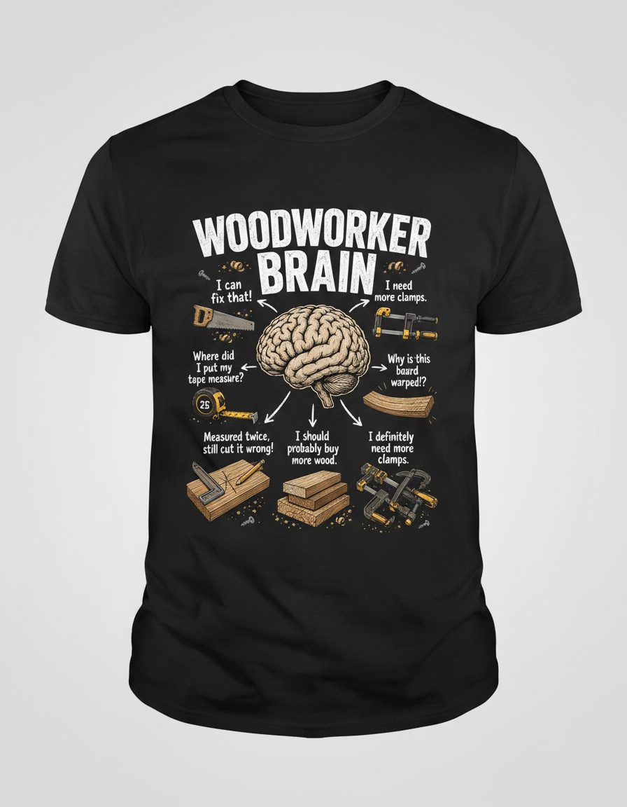 Woodworker Brain Funny Woodworking T-Shirt - product mockup - Black