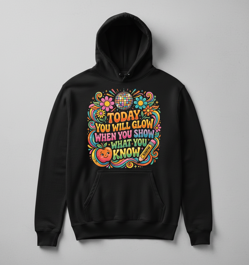 Groovy Teacher Motivational Quote "Today You Will Glow" Hoodie - Black