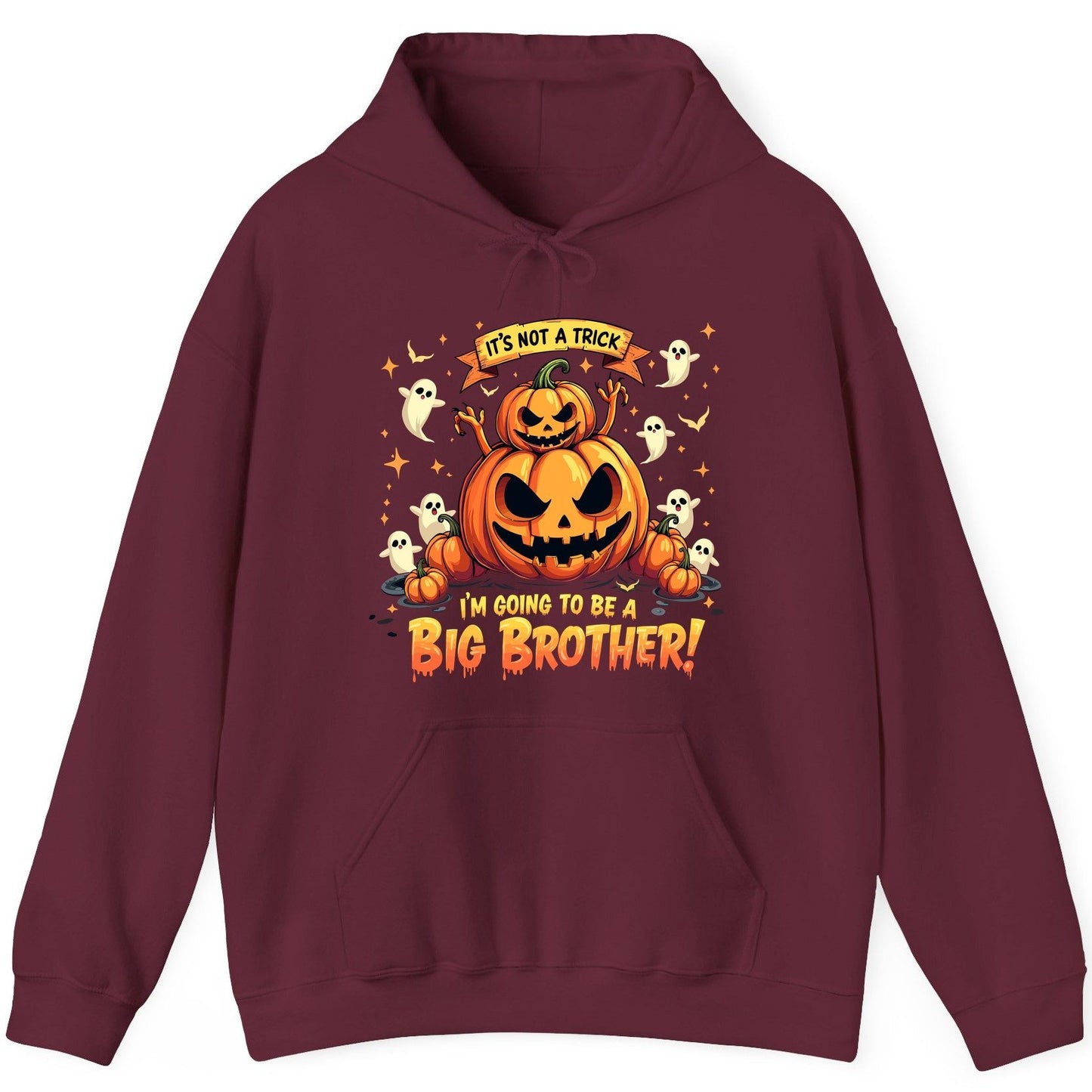 It's Not a Trick I'm Going to Be a Big Brother! Halloween big brother announcement Hoodie Maroon product mockup