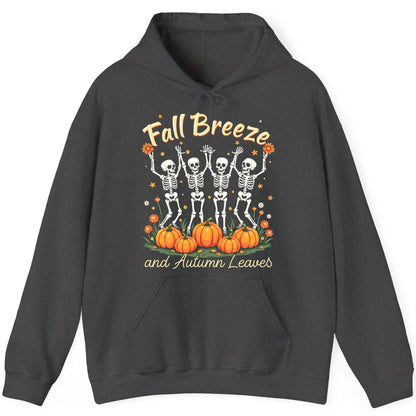 Fall Breeze and Autumn Leaves dancing skeletons Hoodie Dark Heather product mockup