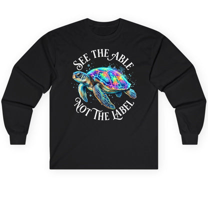 See the Able Not the Label Autism Awareness Long Sleeve Tee - product mockup - Black