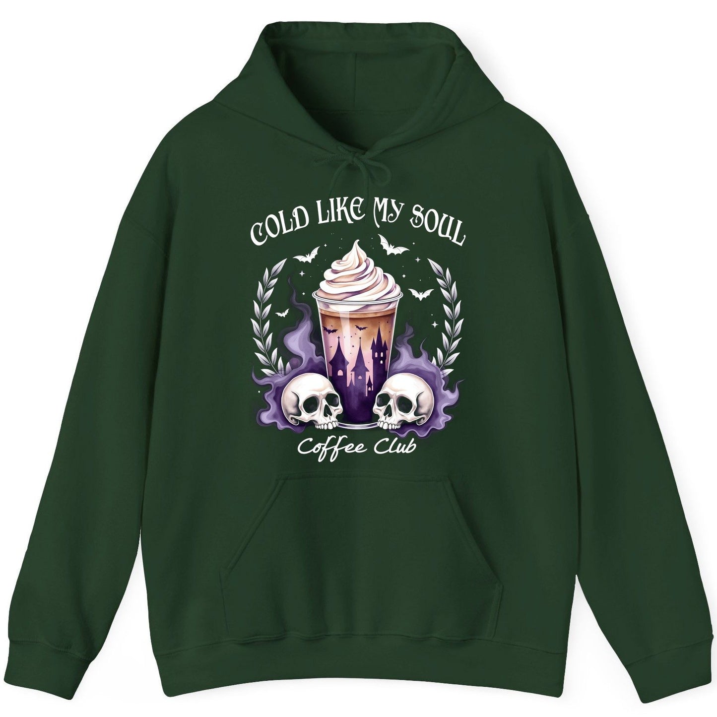 Cold Like My Soul Coffee Club gothic iced coffee Hoodie Forest Green product mockup
