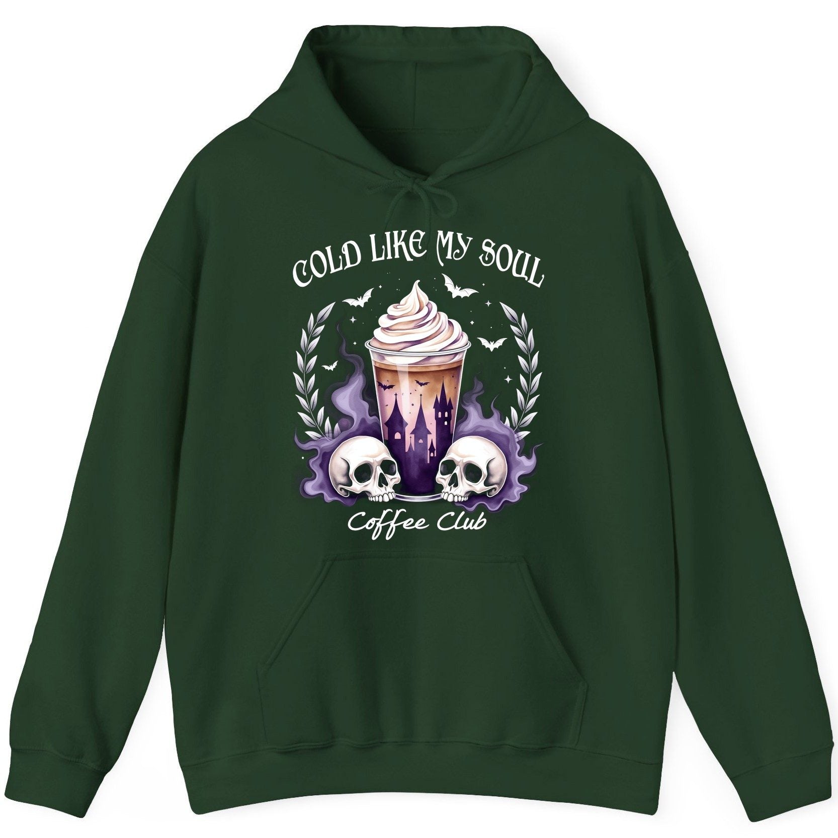 Cold Like My Soul Coffee Club gothic iced coffee Hoodie Forest Green product mockup