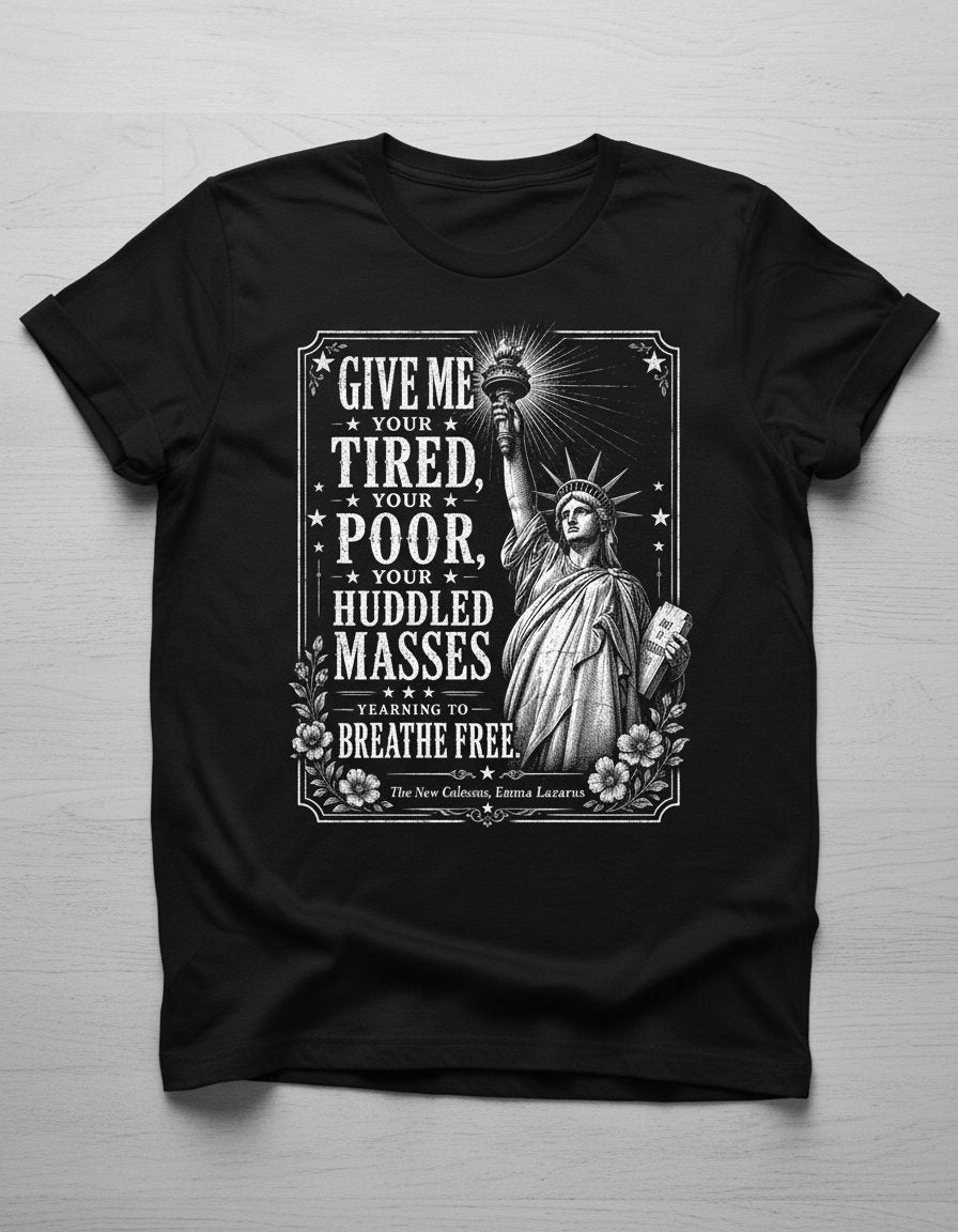 Give Me Your Tired Statue of Liberty Vintage Patriots T-Shirt - product mockup - Black