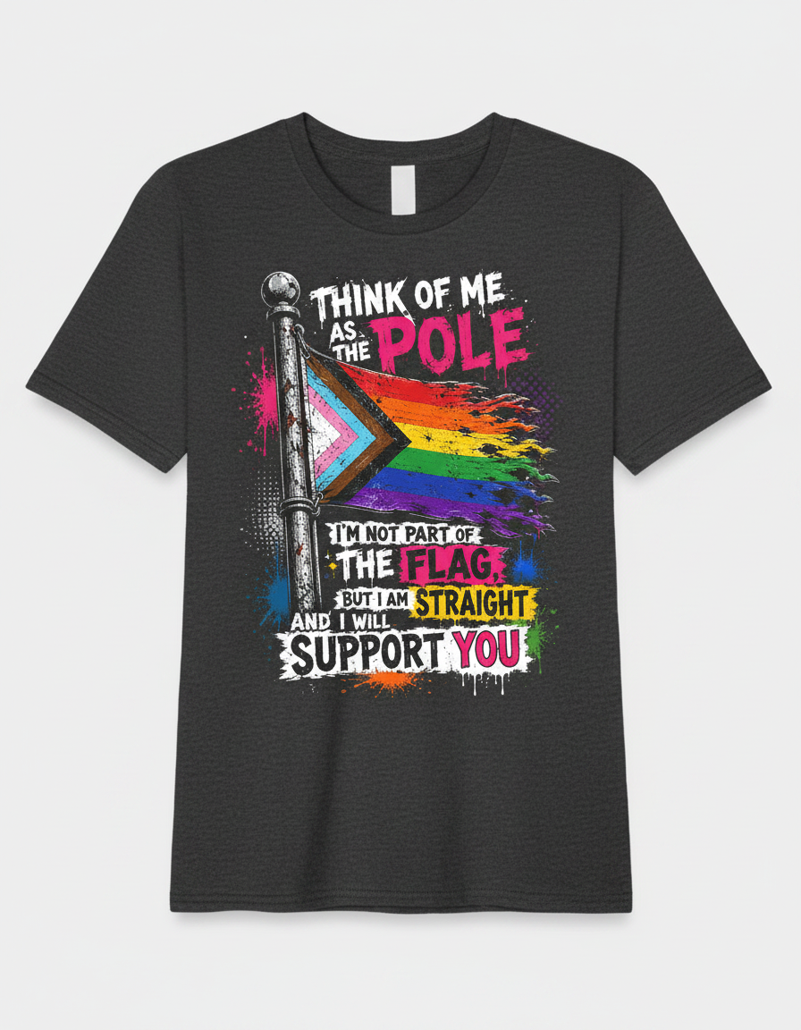 Straight Ally LGBTQ+ Support Pole and Flag T-Shirt - Dark Heather
