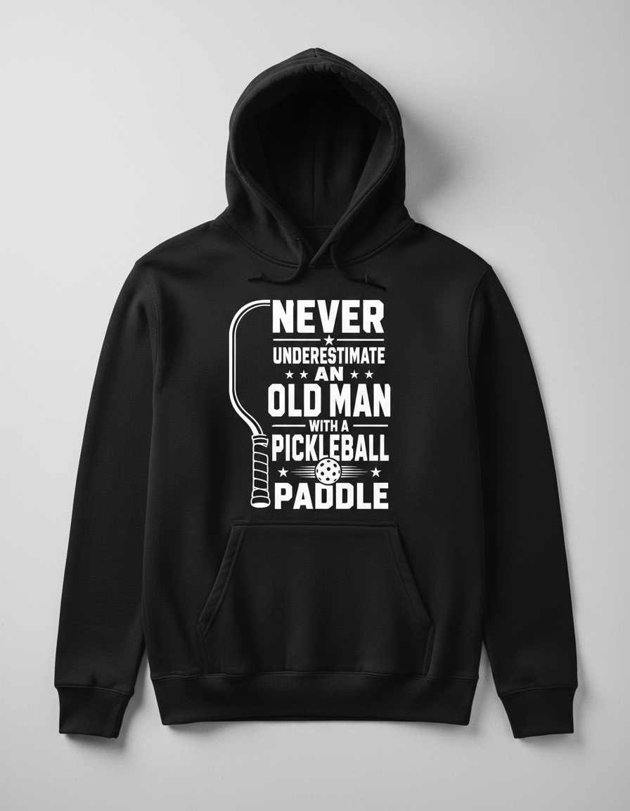 Never Underestimate An Old Man With A Pickleball Paddle Hoodie - Black