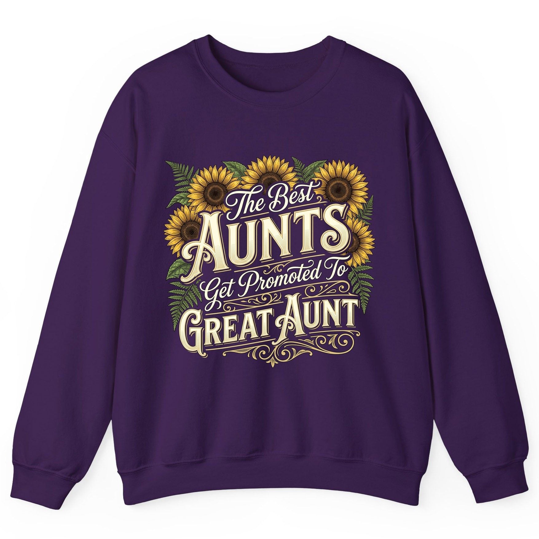 The Best AUNTS Get Promoted to GREAT AUNT Retro Sweatshirt - product mockup - Purple