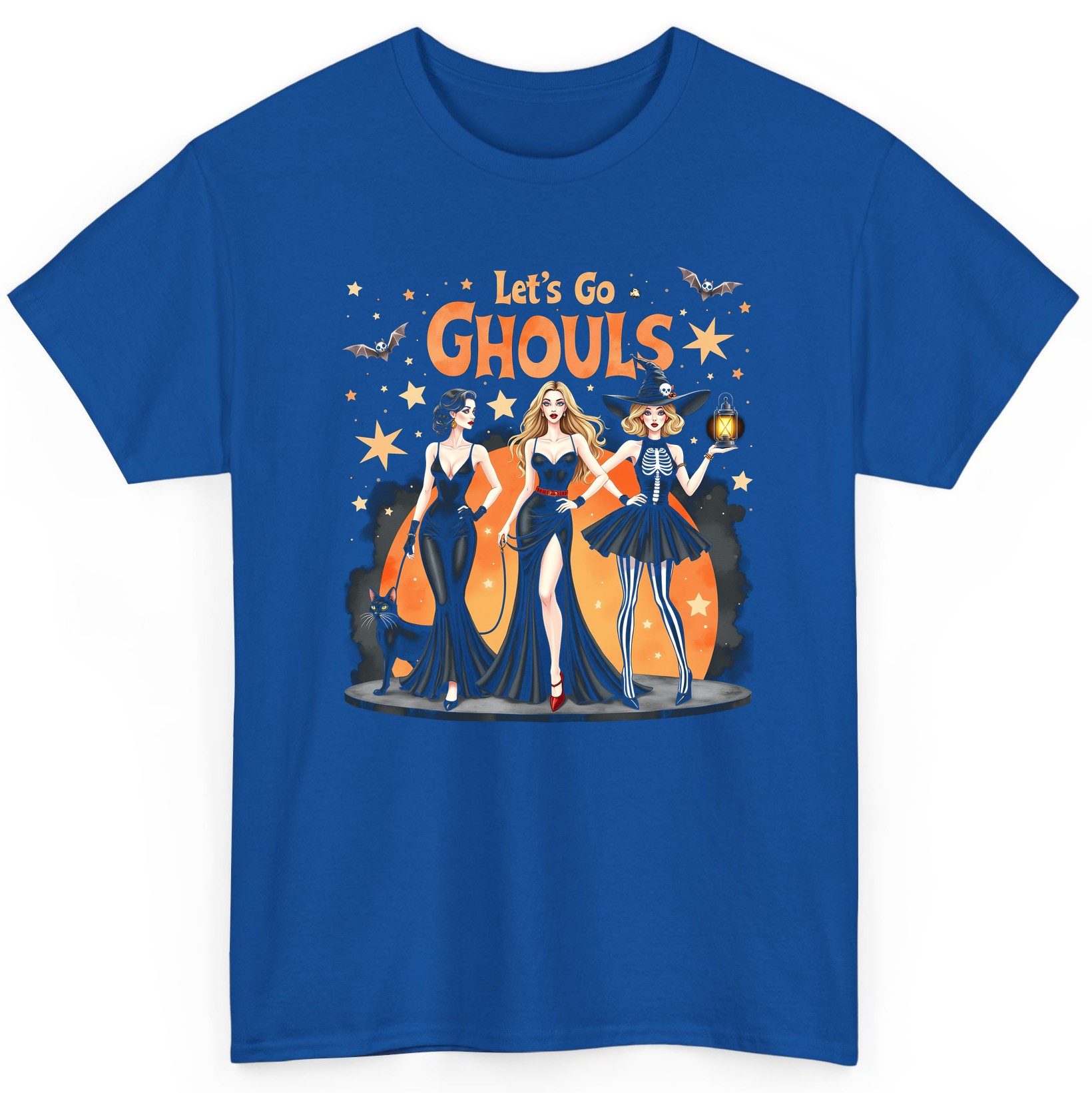 Let's Go Ghouls Halloween women T-Shirt Royal product mockup