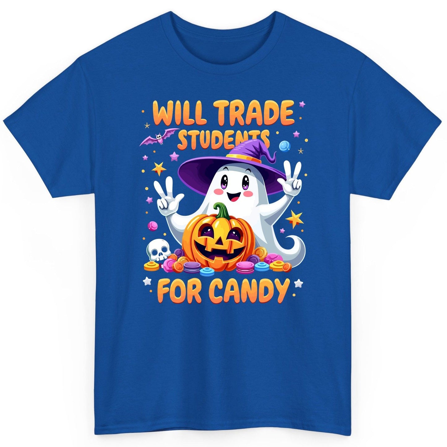 Will Trade Students for Candy teacher Halloween T-Shirt Royal product mockup