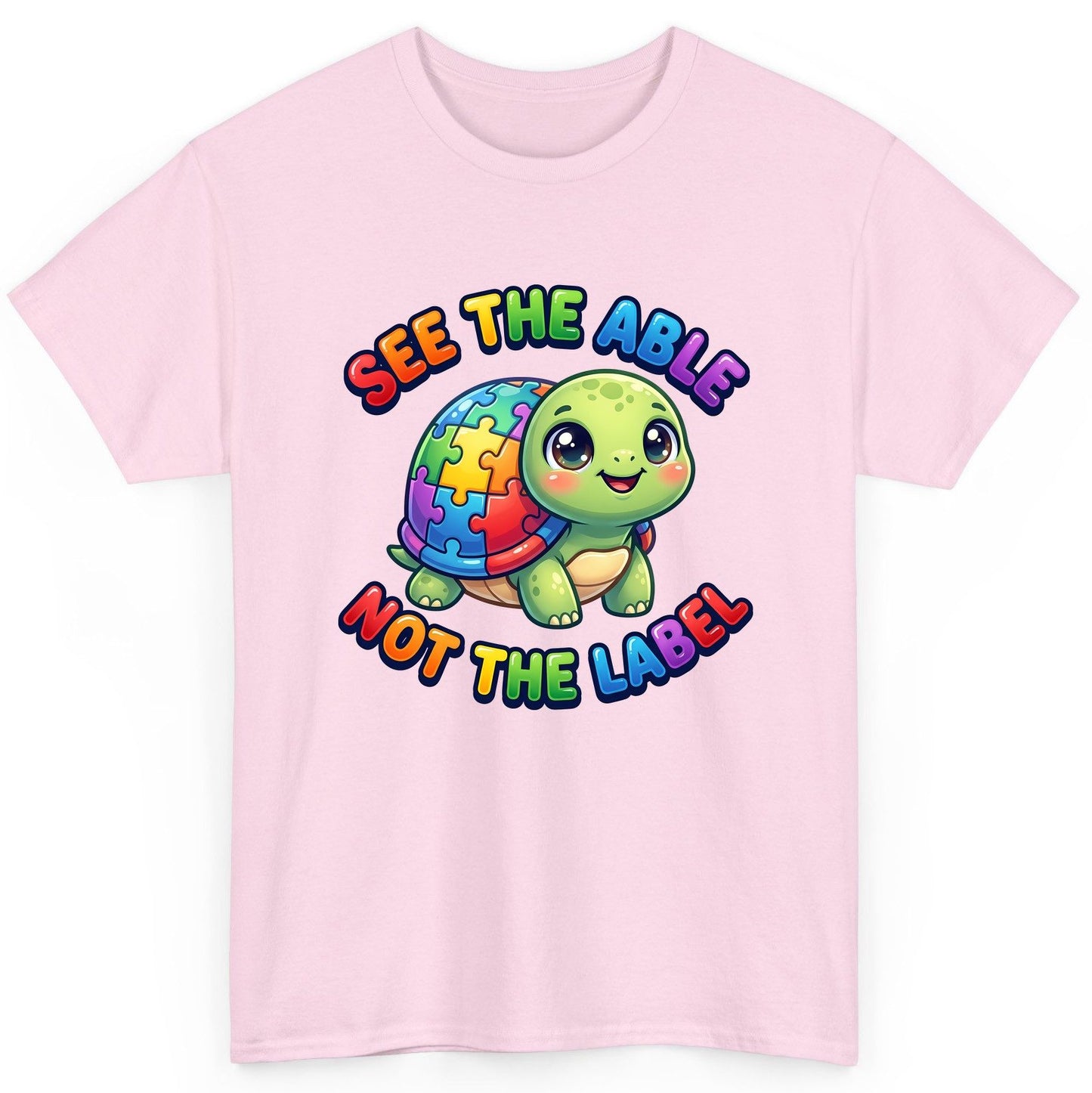 SEE THE ABLE NOT THE LABEL Autism Awareness T-Shirt - product mockup - Light Pink