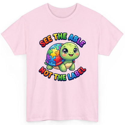 SEE THE ABLE NOT THE LABEL Autism Awareness T-Shirt - product mockup - Light Pink
