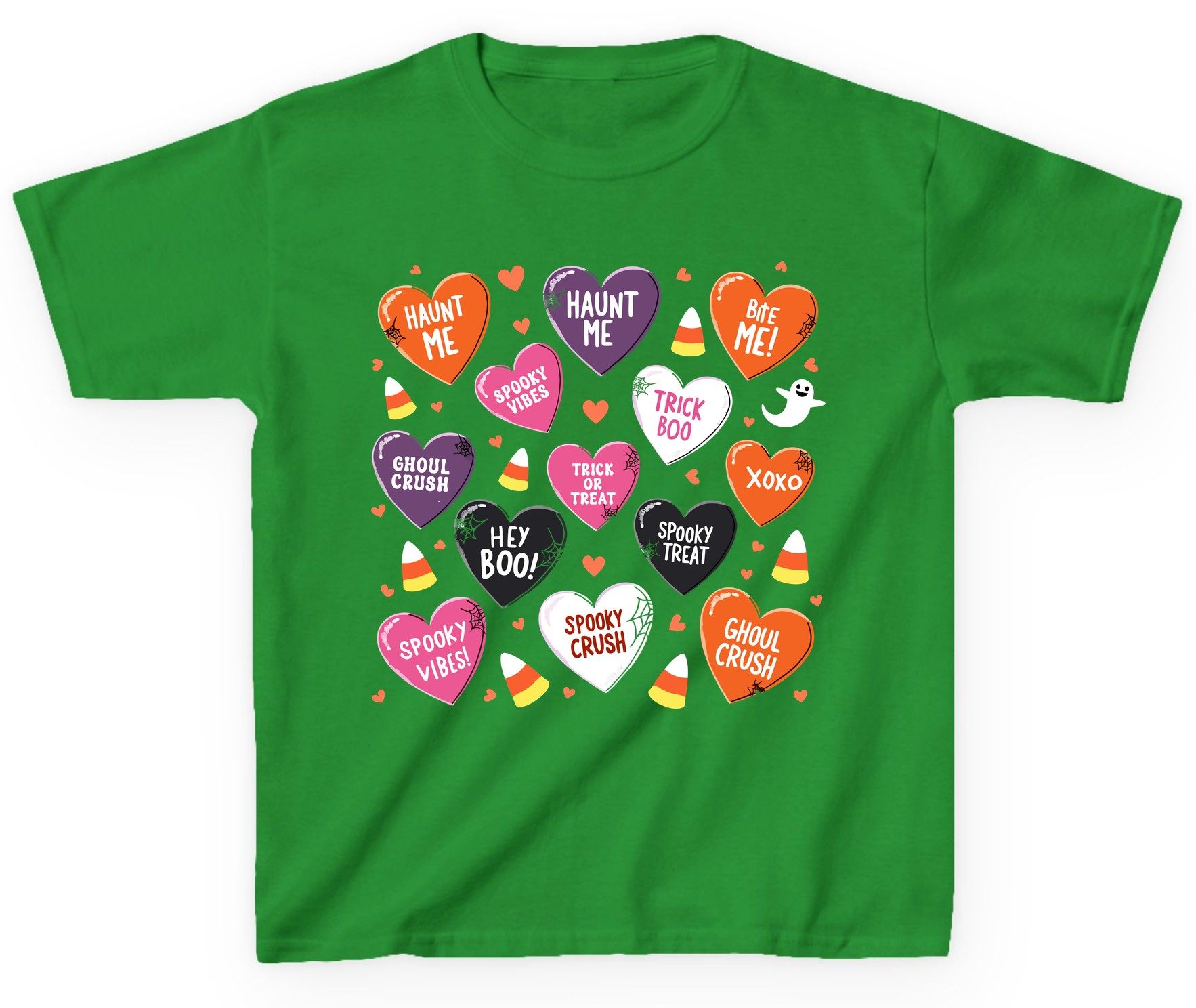 Spooky Halloween Conversation Hearts Halloween conversation hearts Youth T-Shirt Irish Green product mockup