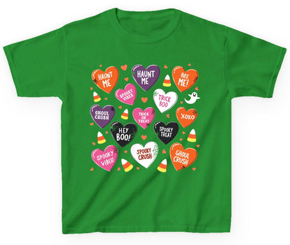 Spooky Halloween Conversation Hearts Halloween conversation hearts Youth T-Shirt Irish Green product mockup