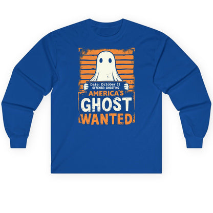 Date October 31 Offense Ghosting America's Ghost Wanted ghost Long Sleeve Tee Royal product mockup