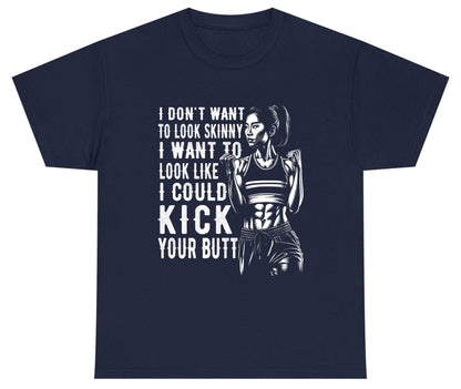 I Don't Want to Look Skinny I Want to Look Like I Could Kick Your Butt women's fitness Youth T-Shirt Navy product mockup