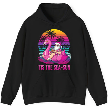 'Tis the Sea-Sun tropical santa claus Hoodie Black product mockup