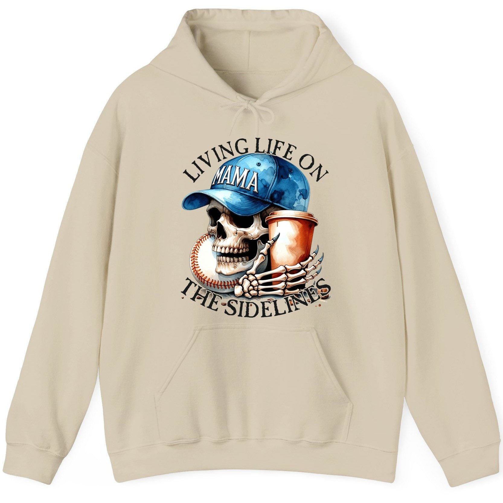 Living Life on the Sidelines Mama baseball mom Hoodie Sand product mockup