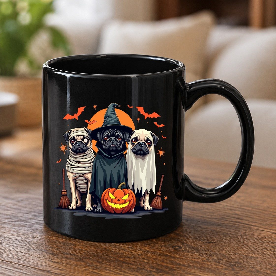 Halloween Pugs Costumes pugs Black Mug Black product mockup