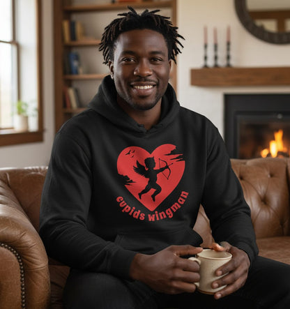 Cupids Wingman cupid Hoodie Black lifestyle mockup
