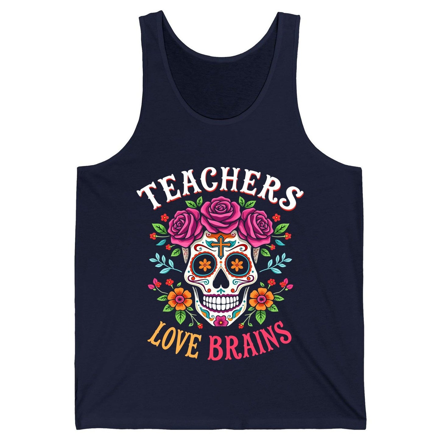 Teachers Love Brains teacher Tank Top Navy product mockup
