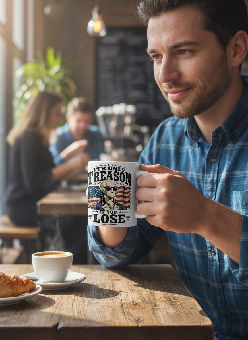 It's Only Treason If You Lose Patriotic History White Mug - lifestyle model mockup - White