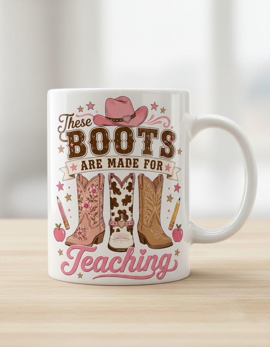 These Boots Are Made for Teaching Teacher White Mug - product mockup - White