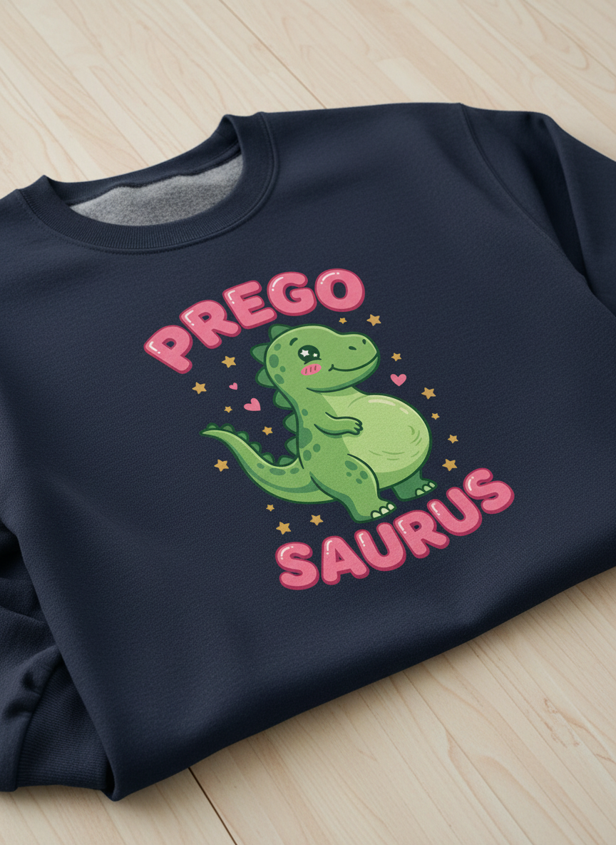 Cute Pregnant Dinosaur Prego Saurus Sweatshirt - Navy
