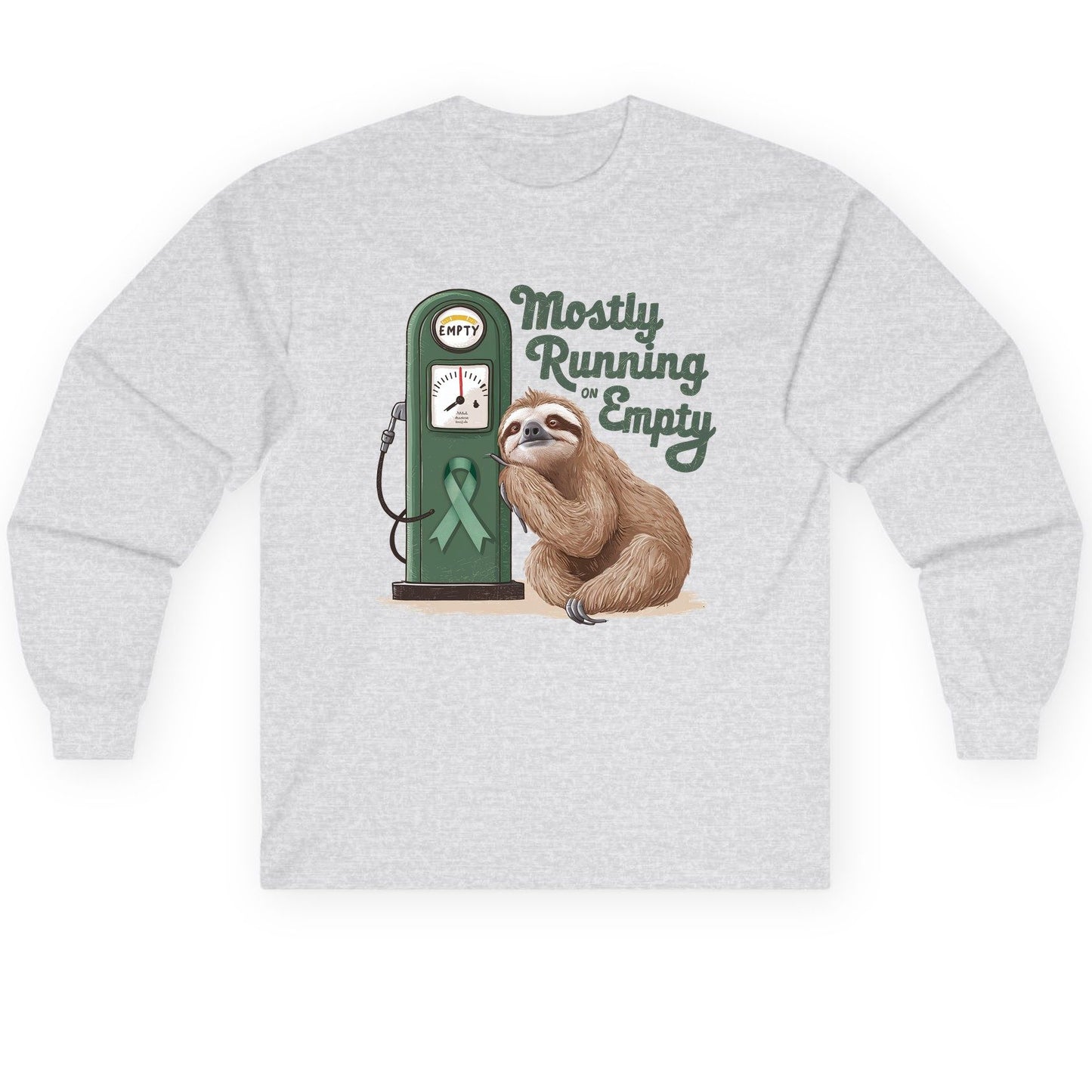 Mostly Running on Empty sloth Long Sleeve Tee Ash product mockup