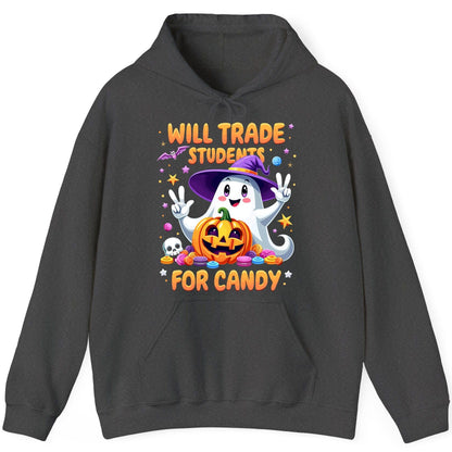 Will Trade Students for Candy teacher Halloween Hoodie Dark Heather product mockup