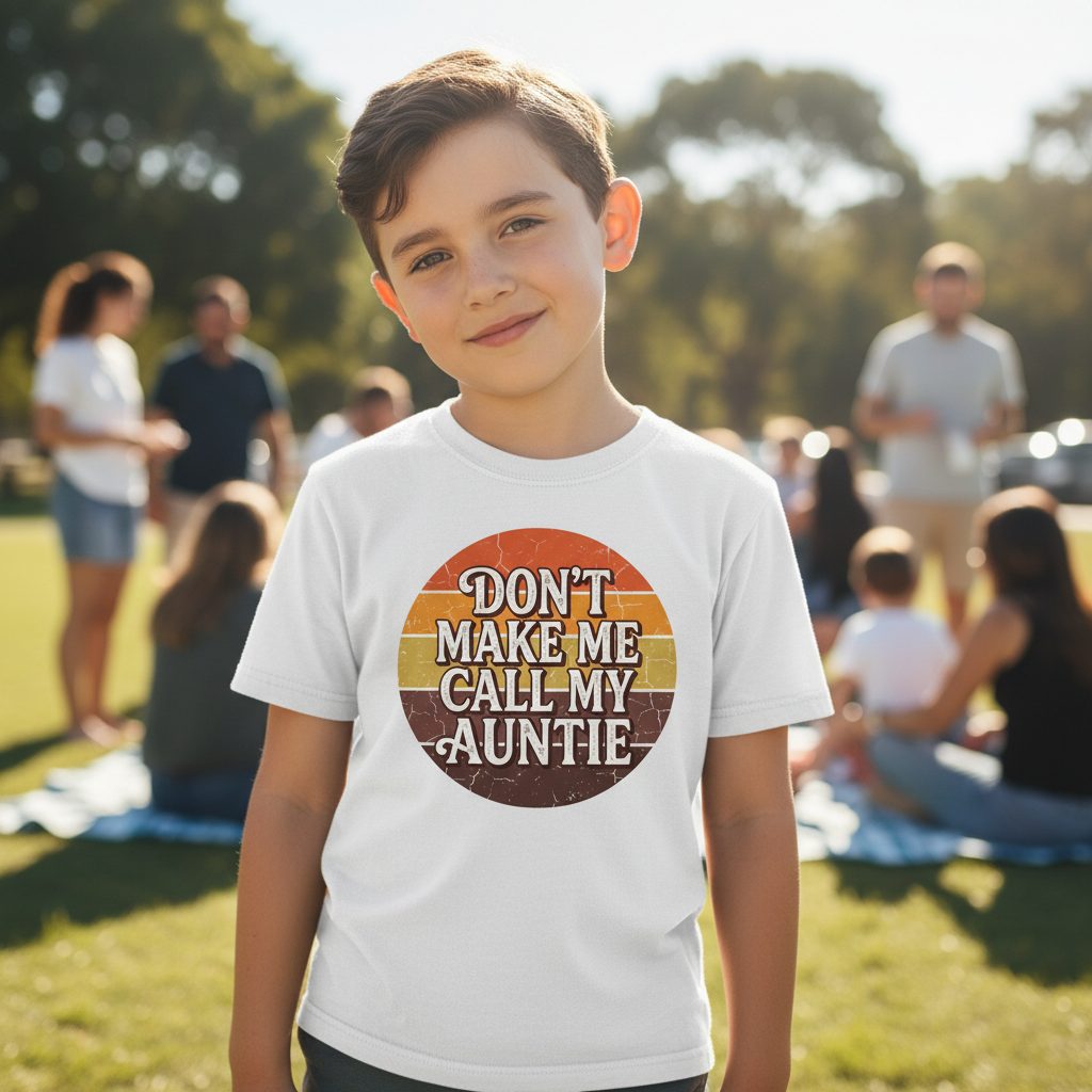 Don't Make Me Call My Auntie auntie Youth T-Shirt White lifestyle mockup