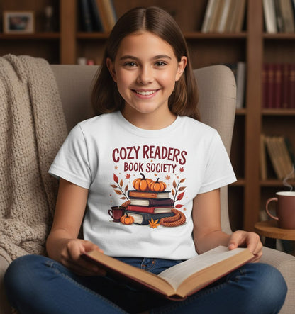 Cozy Readers Book Society reading Youth T-Shirt White lifestyle mockup