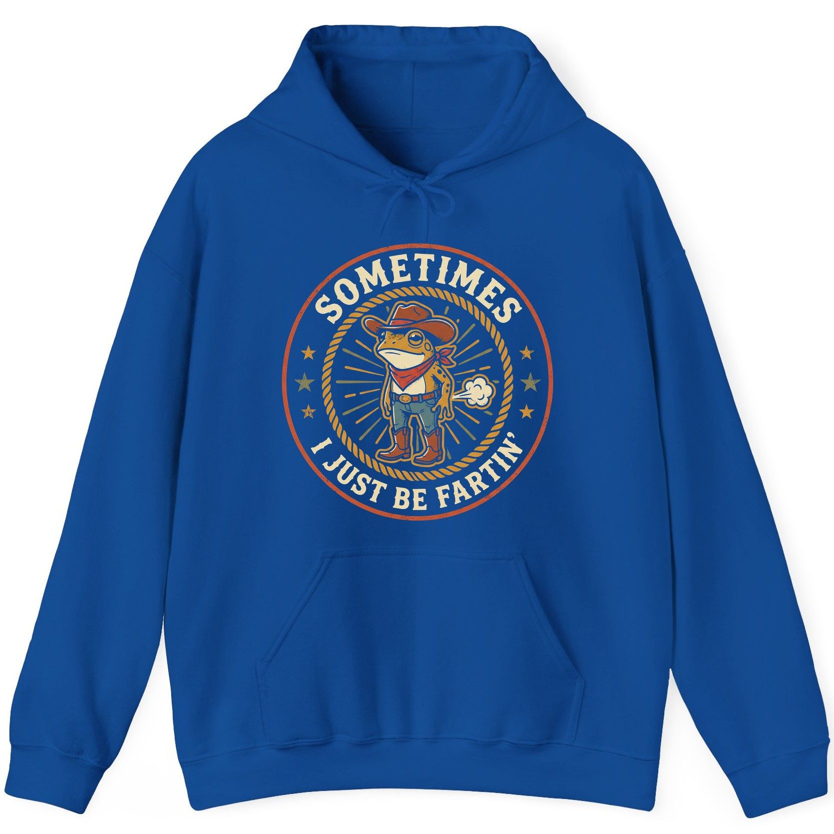 Sometimes I Just Be Fartin' cowboy frog Hoodie Royal product mockup