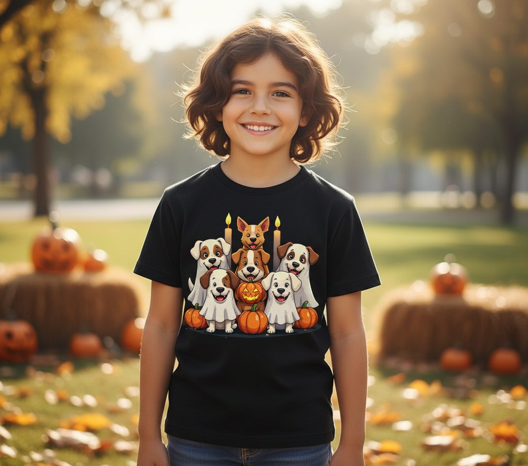 Cute Ghost Dogs Halloween Halloween dogs Youth T-Shirt Black lifestyle mockup