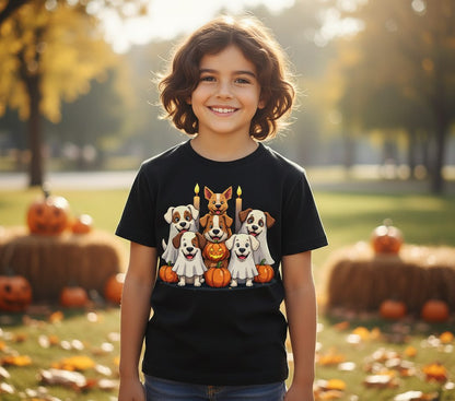 Cute Ghost Dogs Halloween Halloween dogs Youth T-Shirt Black lifestyle mockup