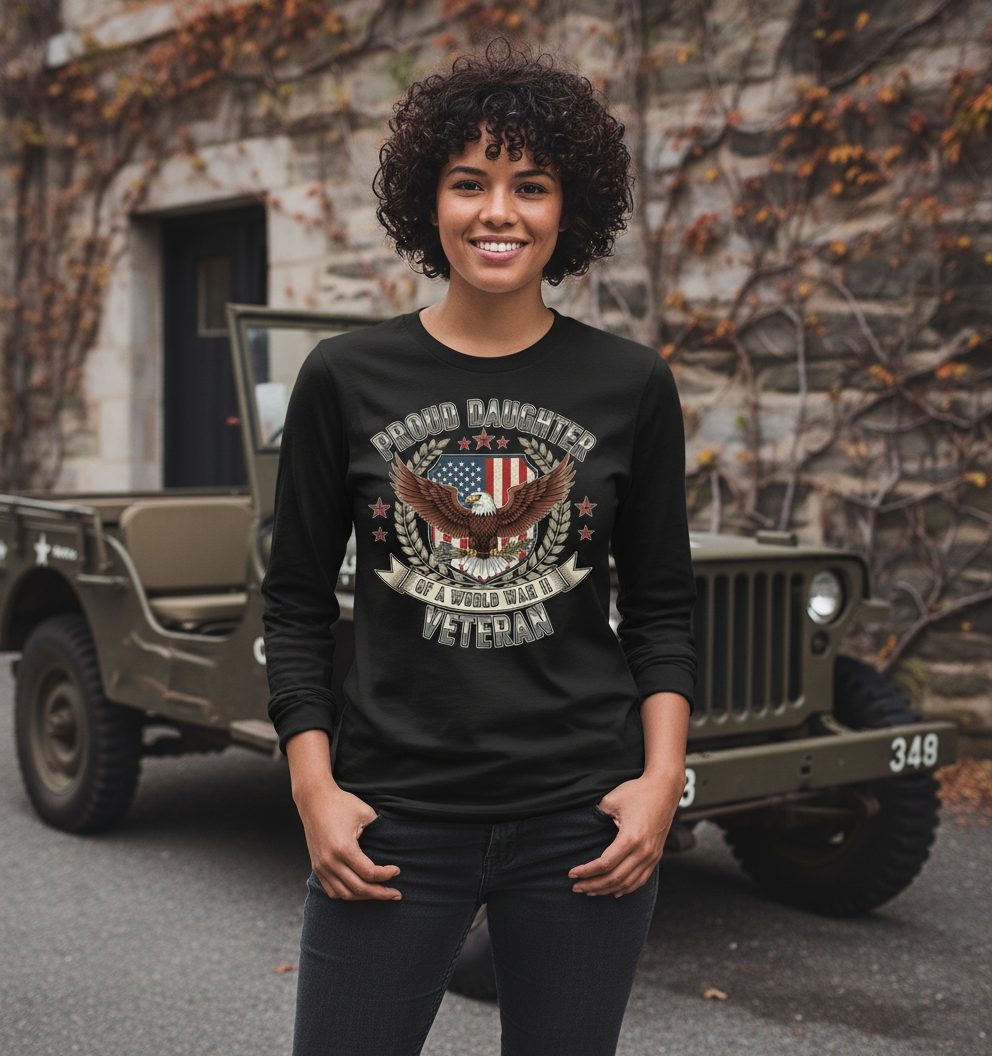Proud Daughter of a World War Ii Veteran wwii veteran Long Sleeve Tee Black lifestyle mockup