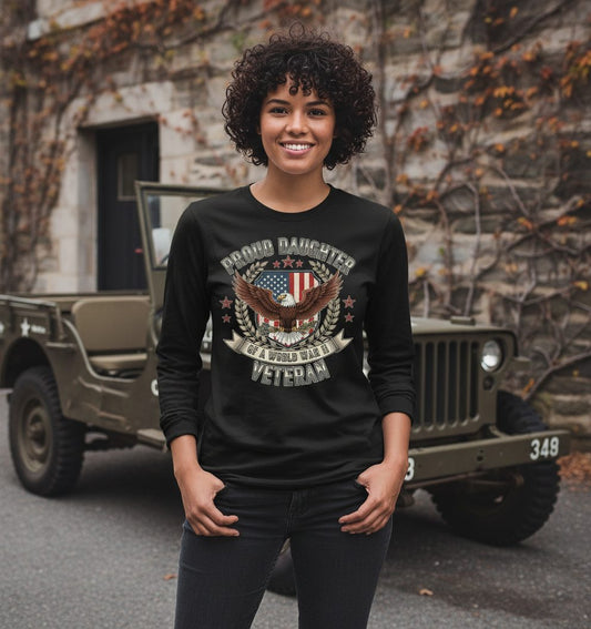Proud Daughter of a World War Ii Veteran wwii veteran Long Sleeve Tee Black lifestyle mockup