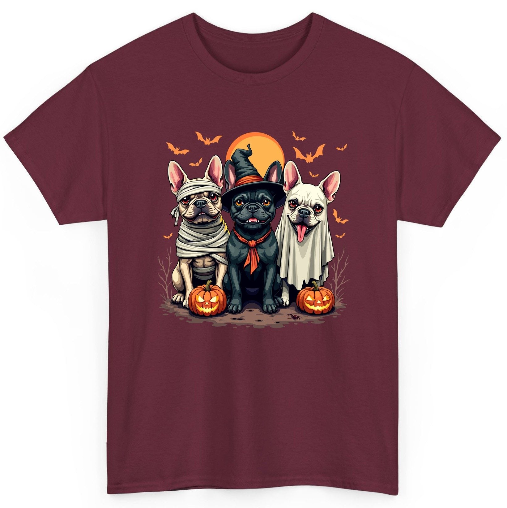 Halloween French Bulldogs Costumes french bulldogs T-Shirt Maroon product mockup