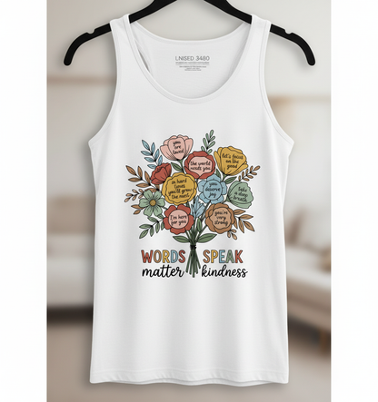 Floral Bouquet of Kindness Positive Affirmations Tank Top - White