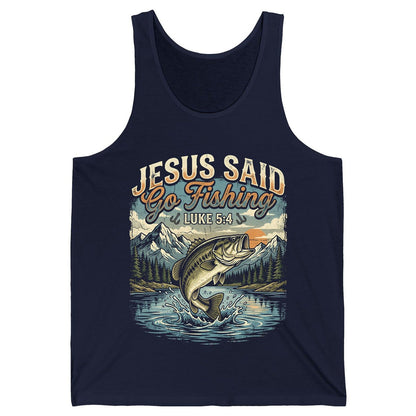 JESUS SAID Go Fishing LUKE 5 4 Retro Christian Tank Top - product mockup - Navy