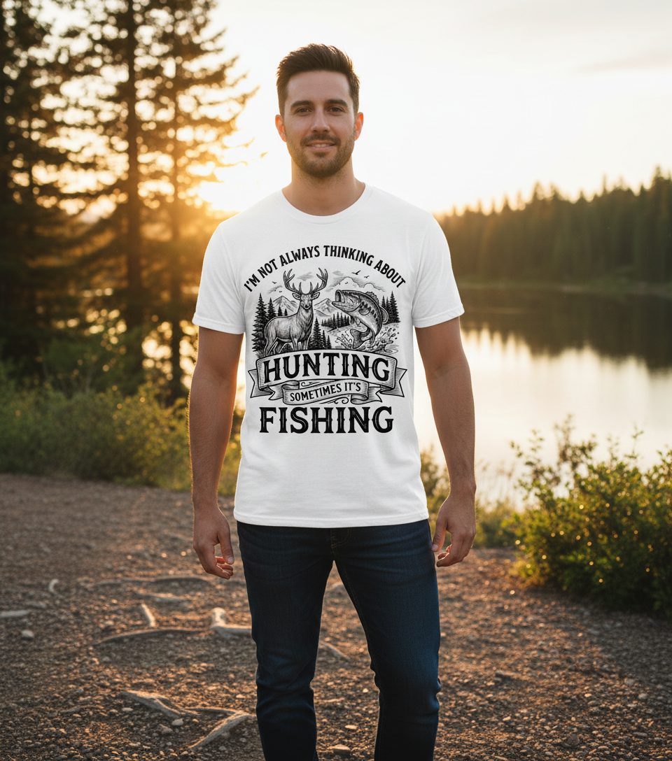 I'm Not Always Thinking About Hunting Sometimes It's Fishing hunting and fishing T-Shirt White lifestyle mockup