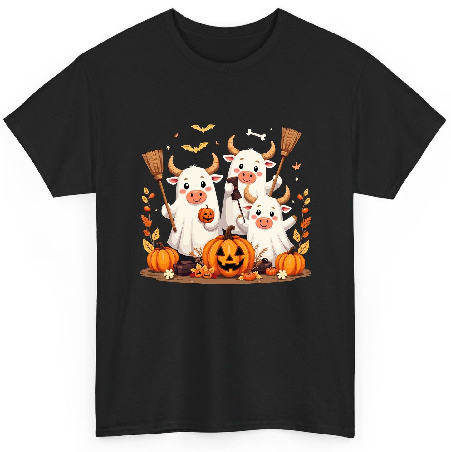 Cute Ghost Cows Halloween cows T-Shirt Black product mockup