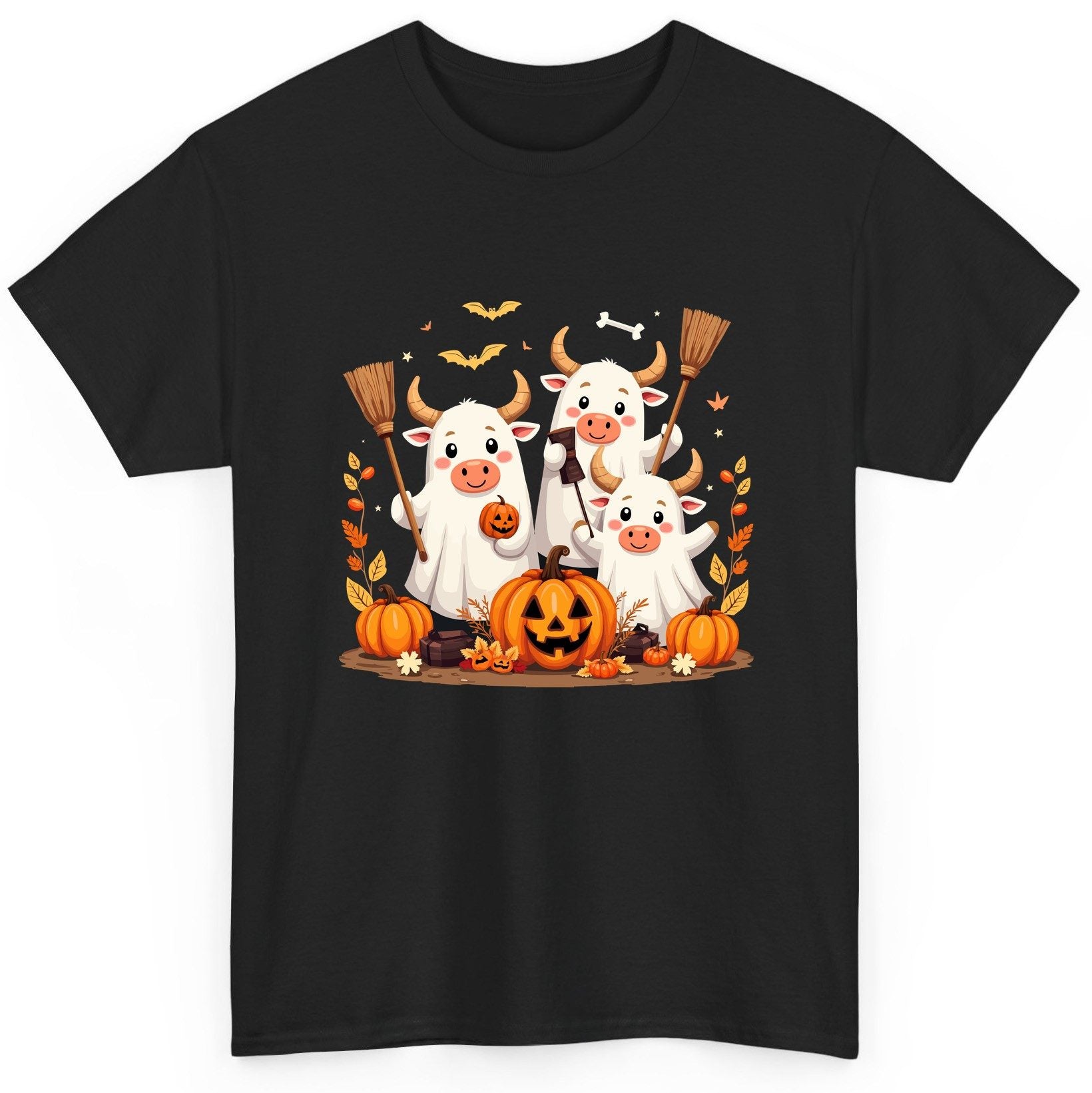 Cute Ghost Cows Halloween cows T-Shirt Black product mockup