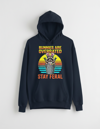 Bunnies Are Overrated Stay Feral Raccoon Hoodie - Navy