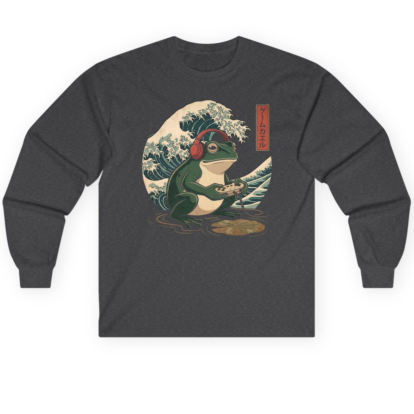 ゲームカエル gamer frog Long Sleeve Tee Dark Heather product mockup