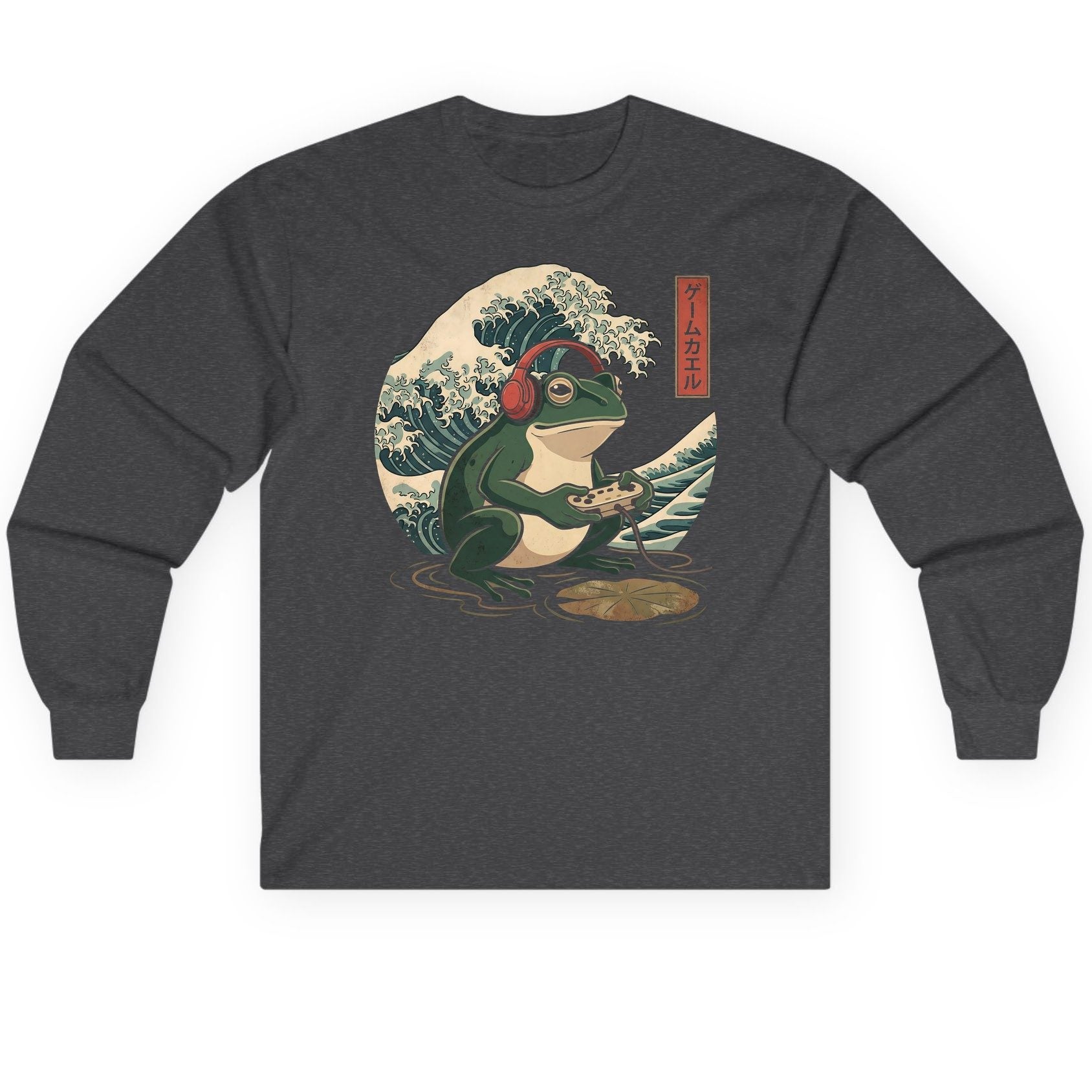 ゲームカエル gamer frog Long Sleeve Tee Dark Heather product mockup