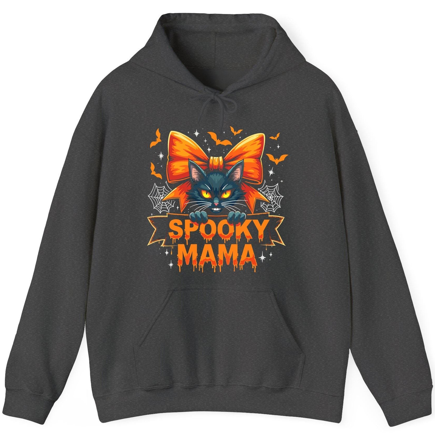 Spooky Mama black cat Hoodie Dark Heather product mockup
