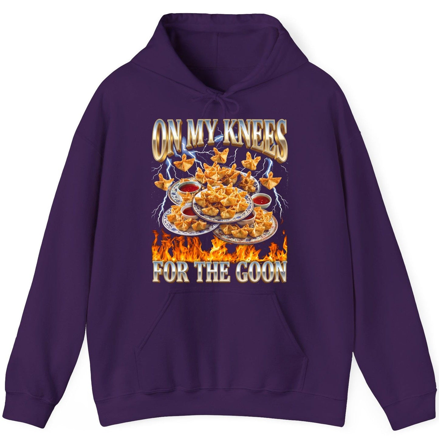 On My Knees for the Goon crab rangoon Hoodie Purple product mockup