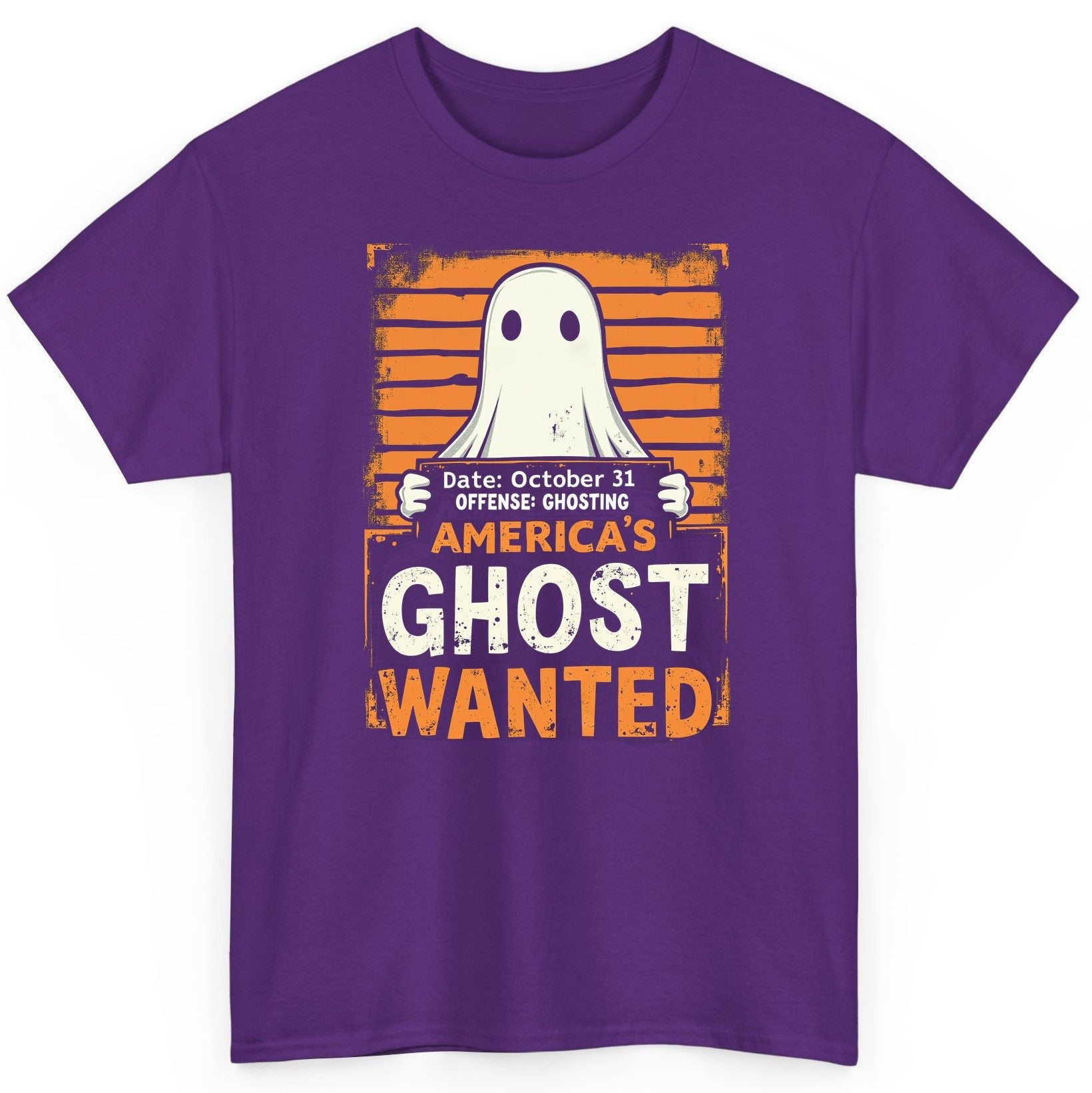 Date October 31 Offense Ghosting America's Ghost Wanted ghost T-Shirt Purple product mockup